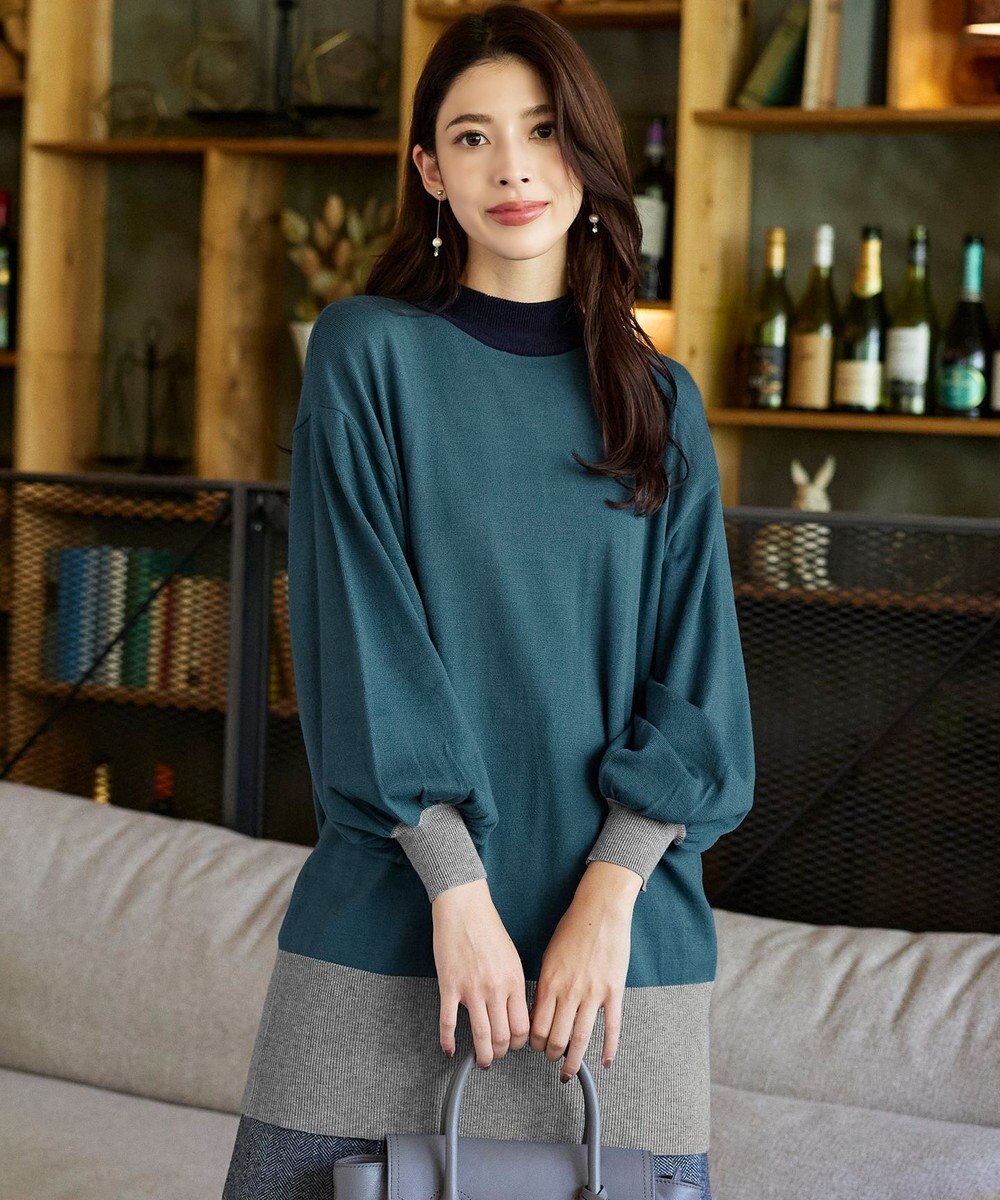 Tiaclasse L 【洗える】カラーブロッキングニットチュニック 