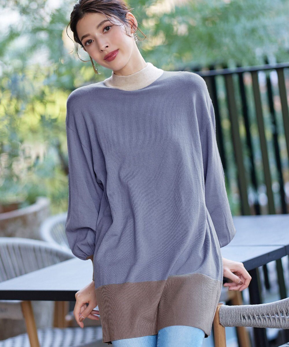 Tiaclasse L 【洗える】カラーブロッキングニットチュニック 