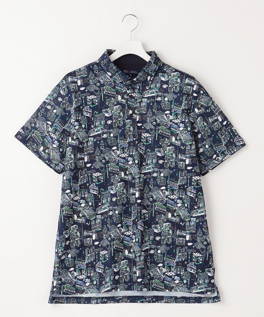 23区GOLF 【MEN】【キングサイズ/吸水速乾/UVカット】パリマップ総柄ポロシャツ 