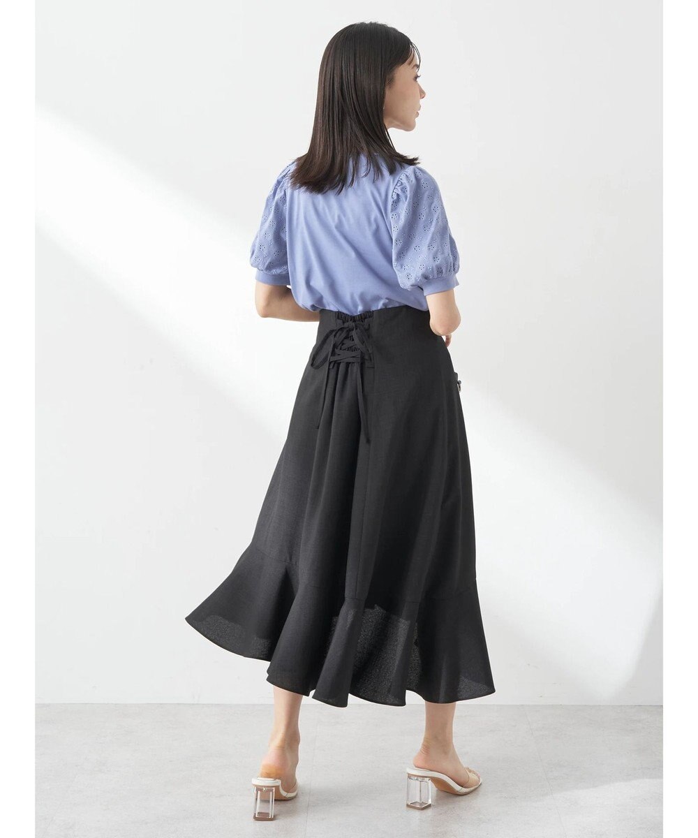 earth music&ecology アシメペプラムフレアバックレースミディ丈スカート 
