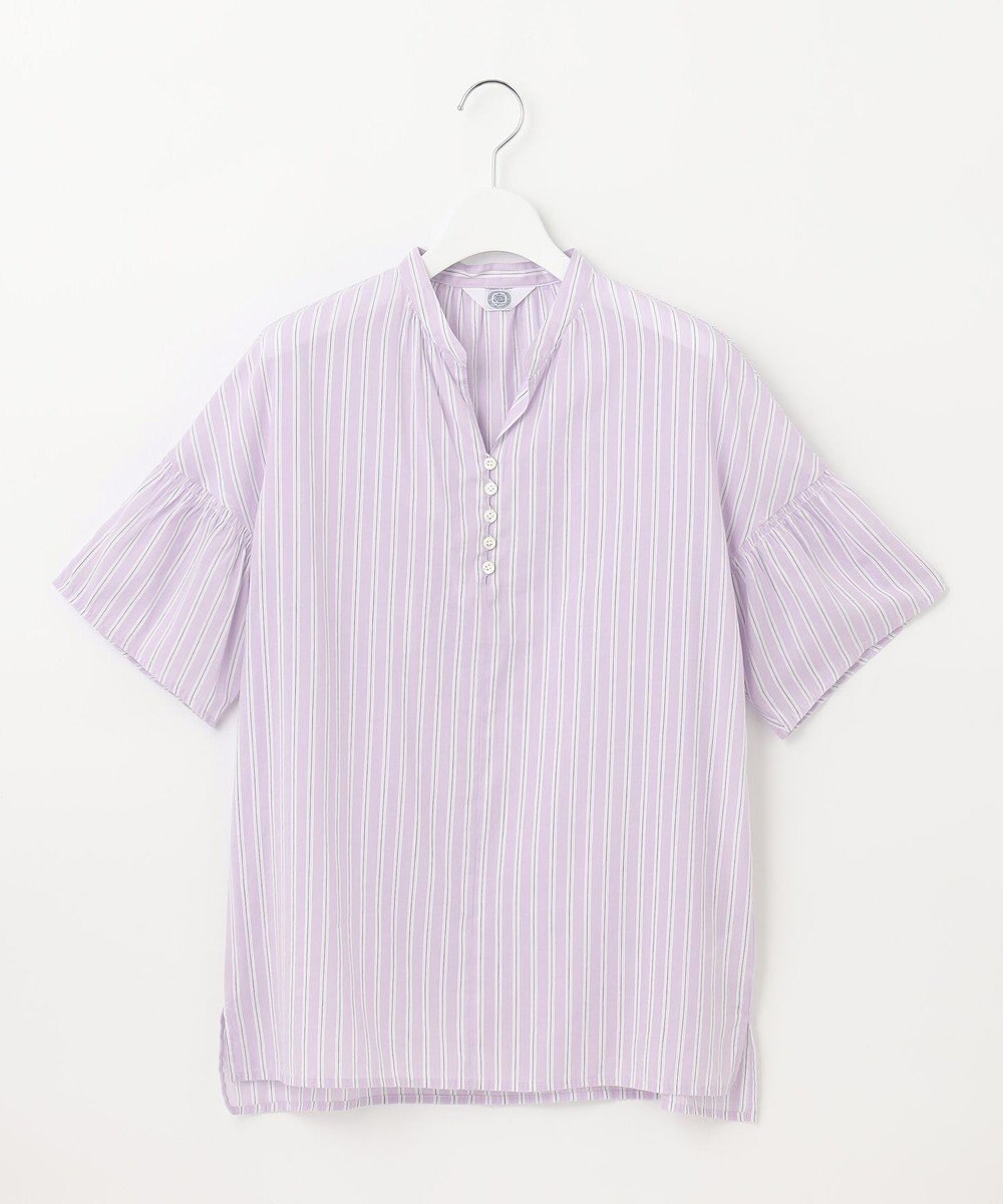 J.PRESS LADIES 【洗える】綿キュプラコードストライプ キーネック ブラウス 