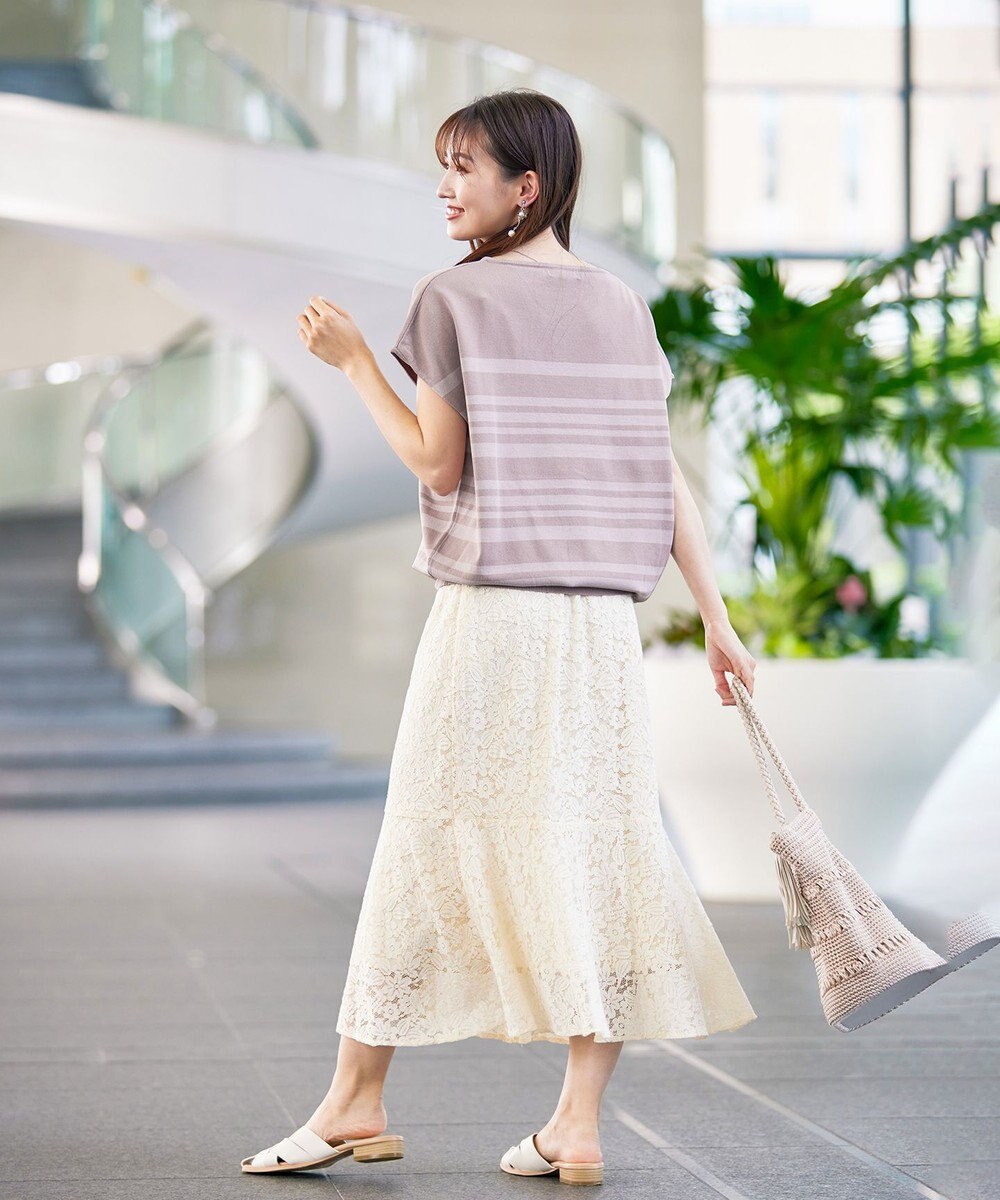 Tiaclasse L 【洗える】マルチボーダーフレンチスリーブニット 