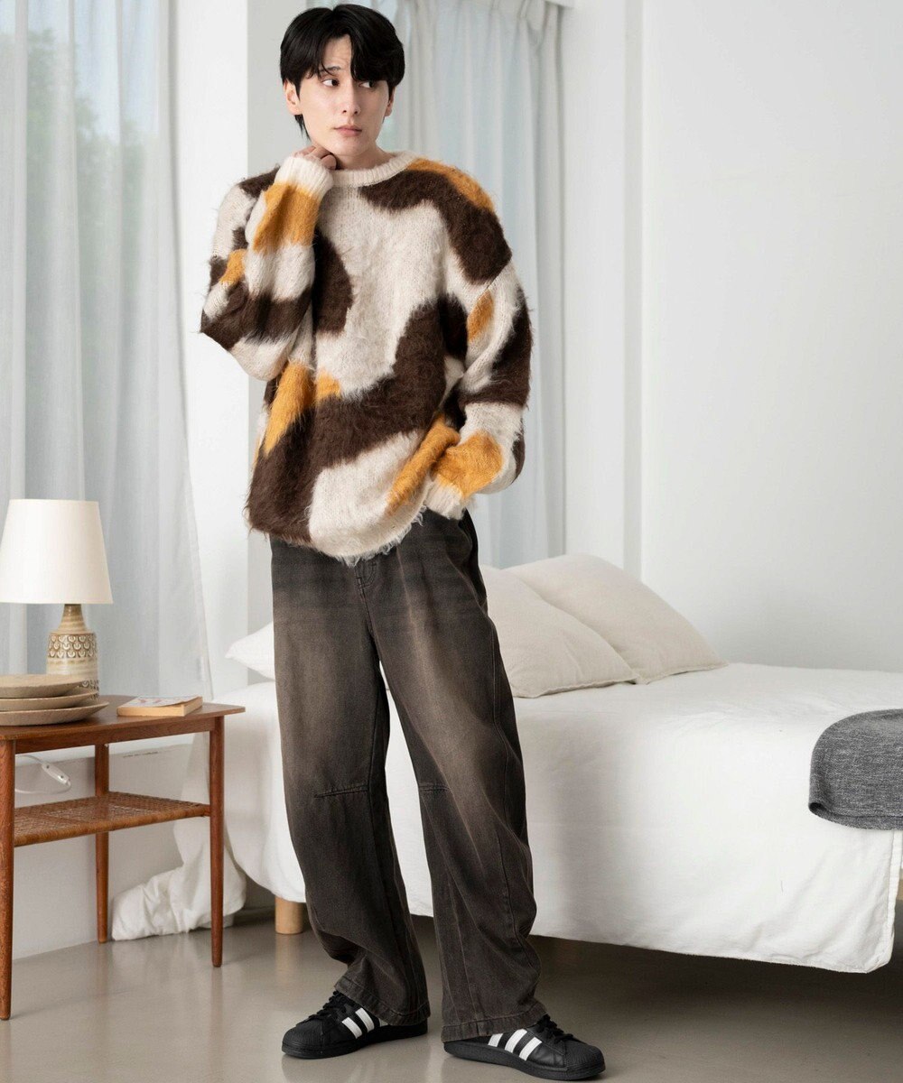 WEGO 【ユニセックス着用ITEM】マーブルシャギーニットプルオーバー 