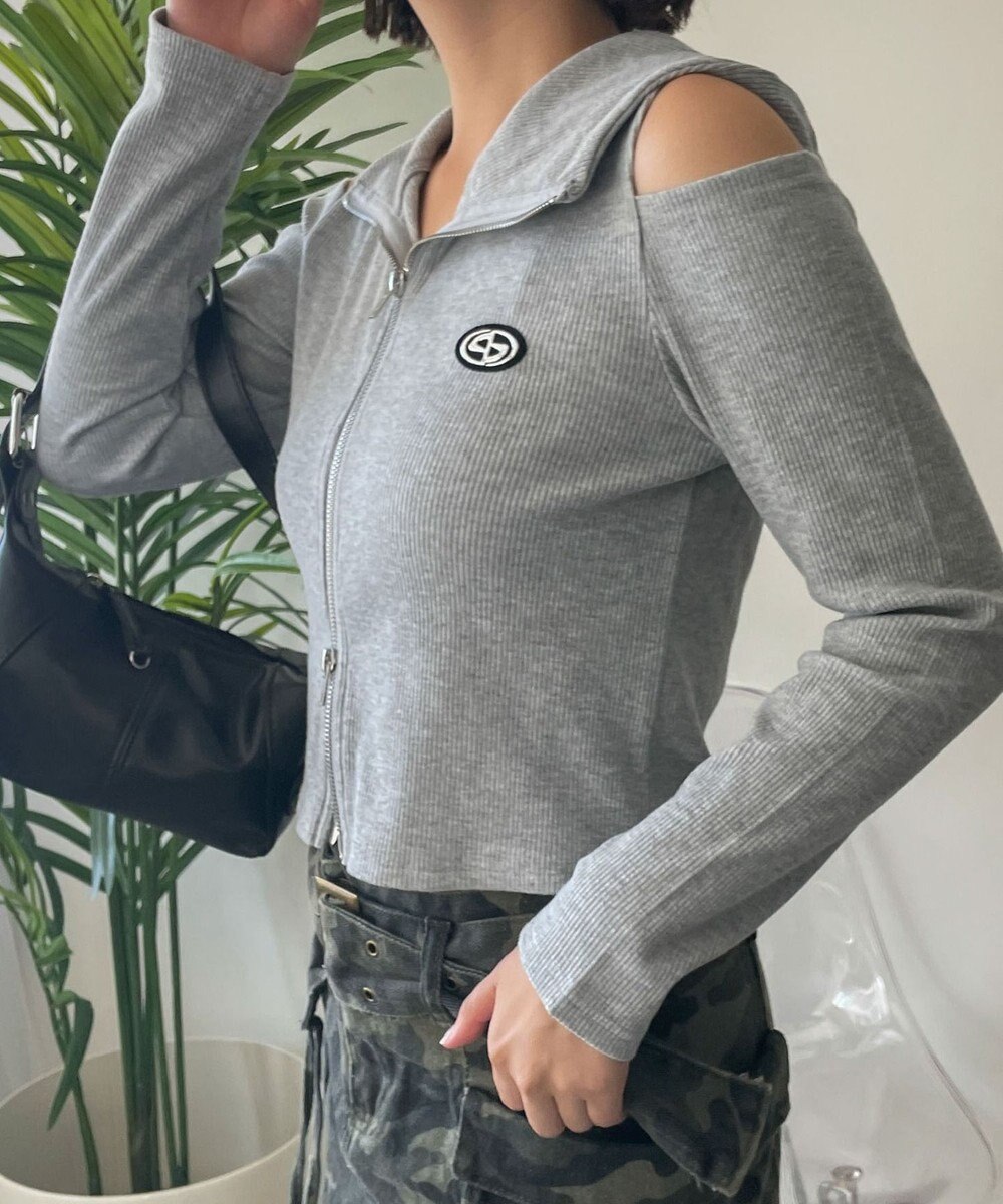 WEGO オープンショルダーダブルジップパーカー 