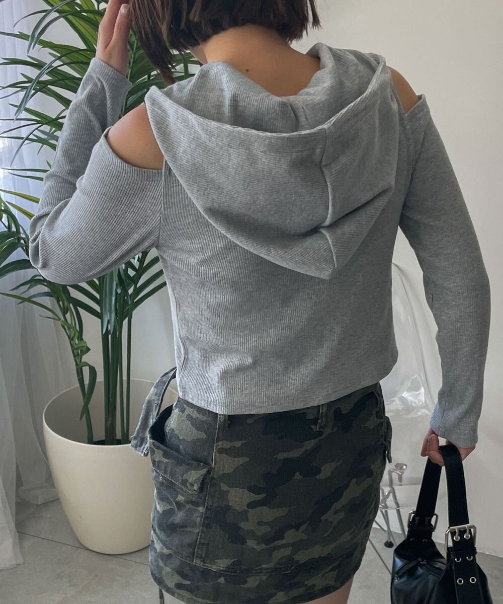 WEGO オープンショルダーダブルジップパーカー 