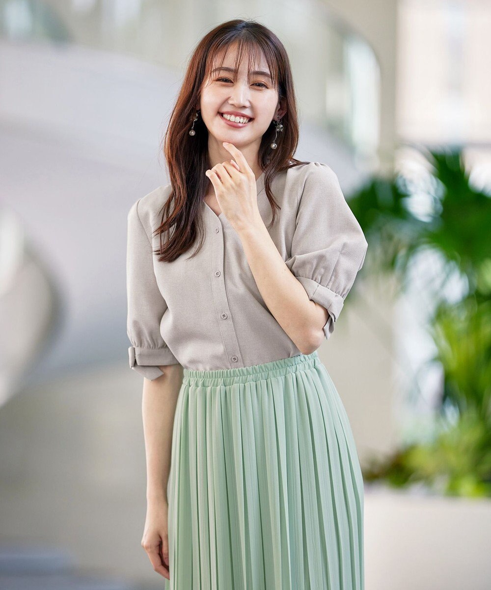 Tiaclasse L 【洗える】麻調リボン袖ブラウス 