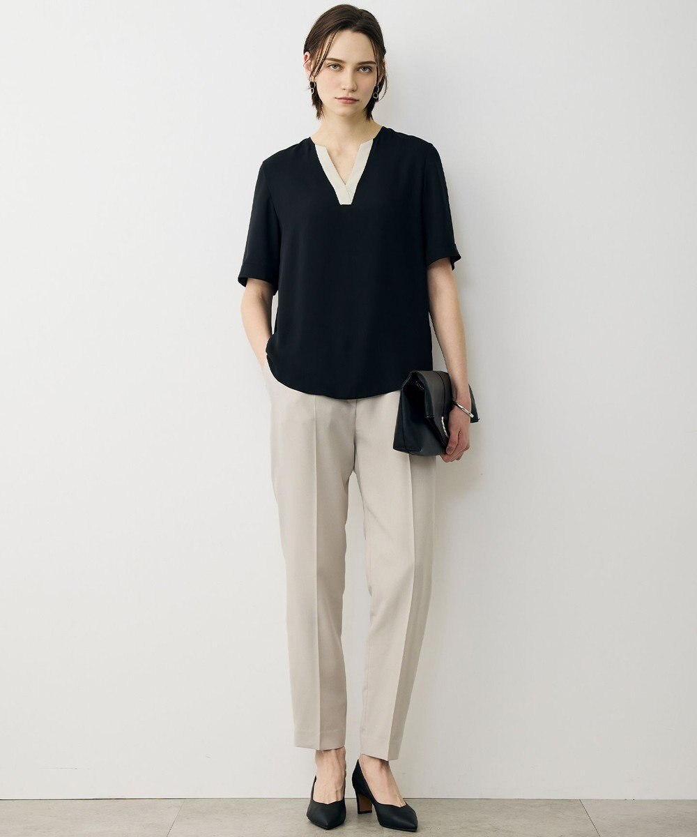 ICB 【先行予約】BackSatinAmunzen 5分袖Vネック配色ブラウス 