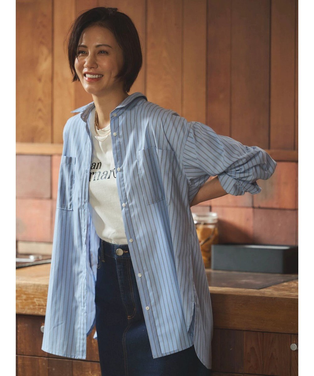 Green Parks 胸元ポケットイージーケアストライプシャツ 