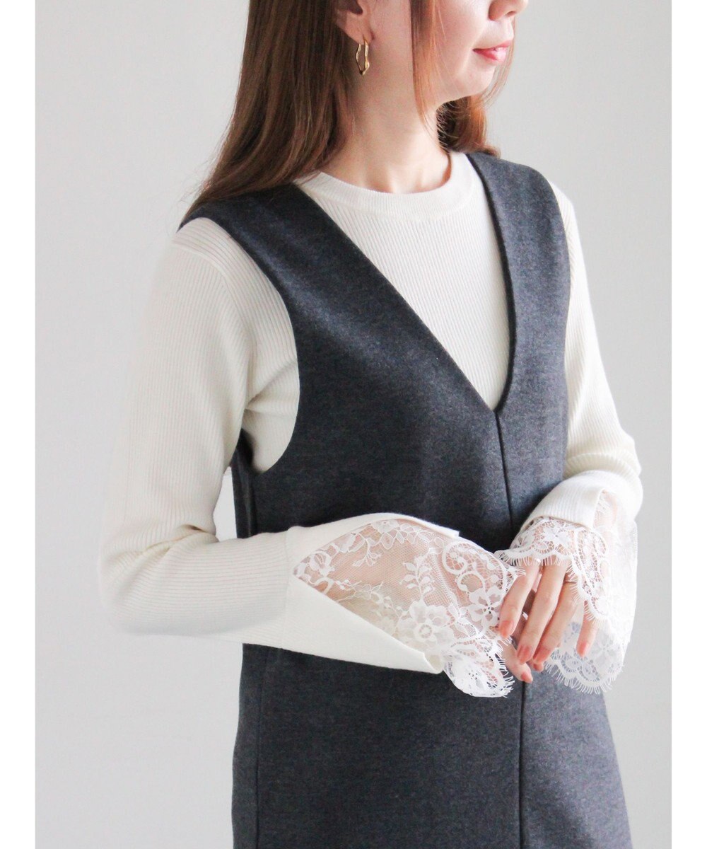 Te chichi レースカフスレイヤードニット 
