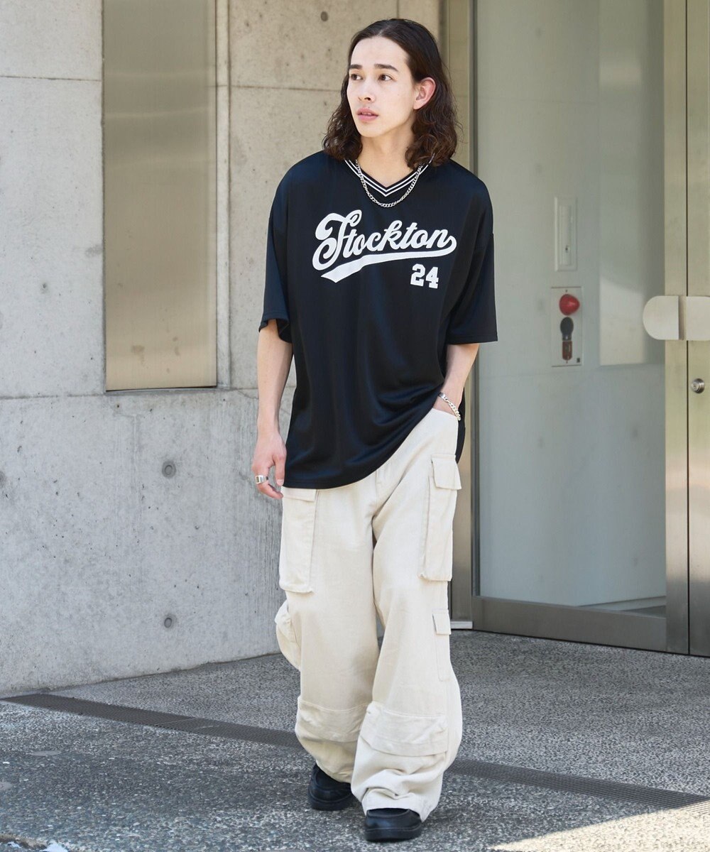 WEGO 【ユニセックス着用ITEM/2点セットネックレス付き/MLサイズ展開】アクセ付きラインリブメッシュプルオーバー 