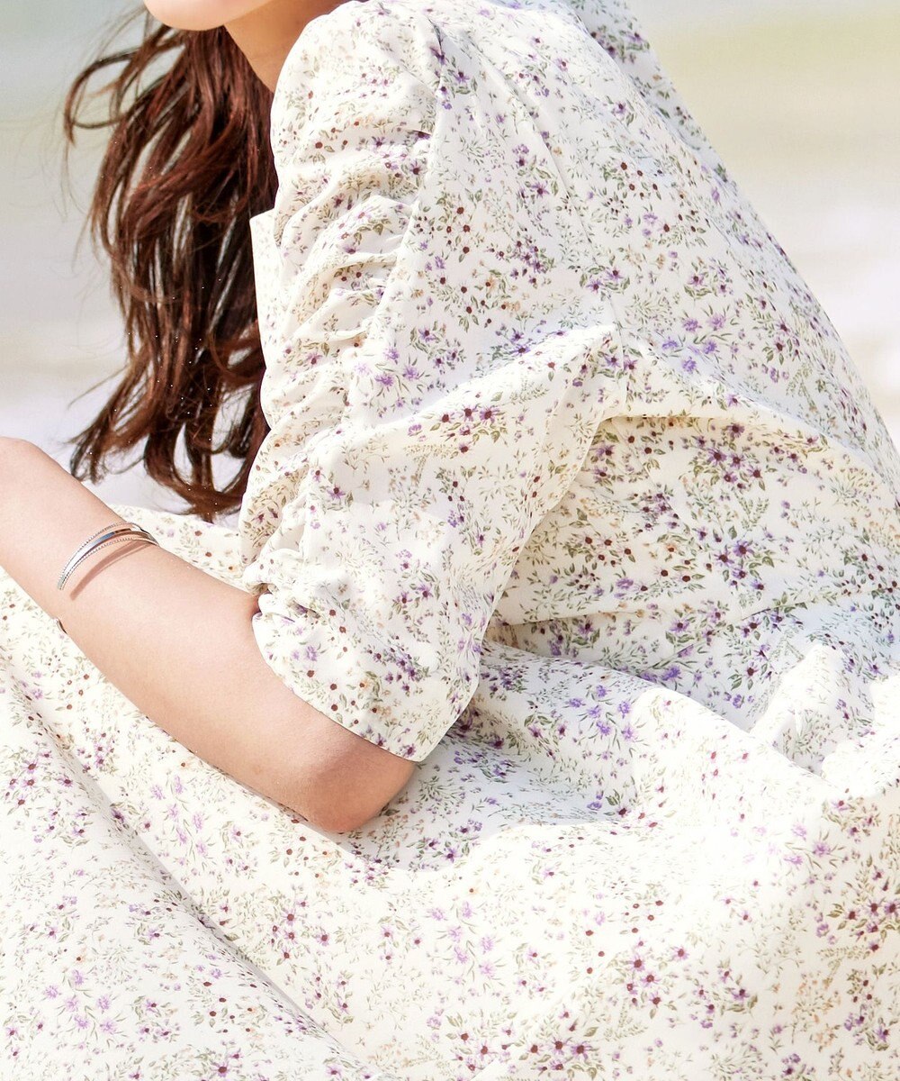 Tiaclasse L 【洗える】ギャザースリーブ花柄ワンピース 