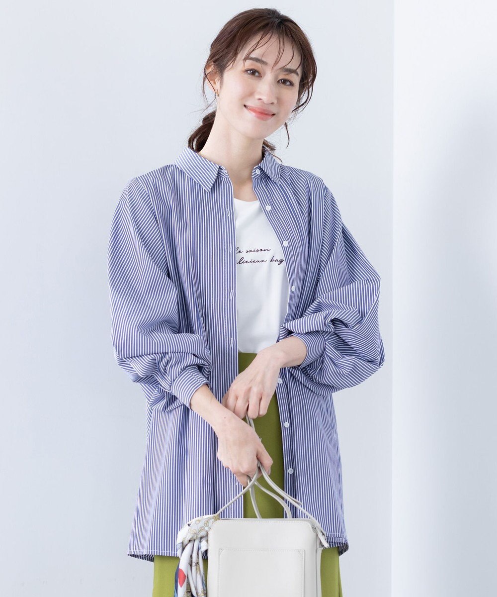 Tiaclasse 【洗える】パフ袖シャツチュニックブラウス 