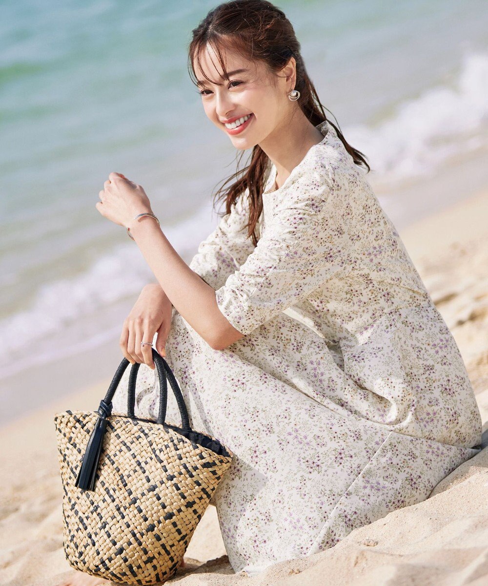 Tiaclasse 【洗える】ギャザースリーブ花柄ワンピース 