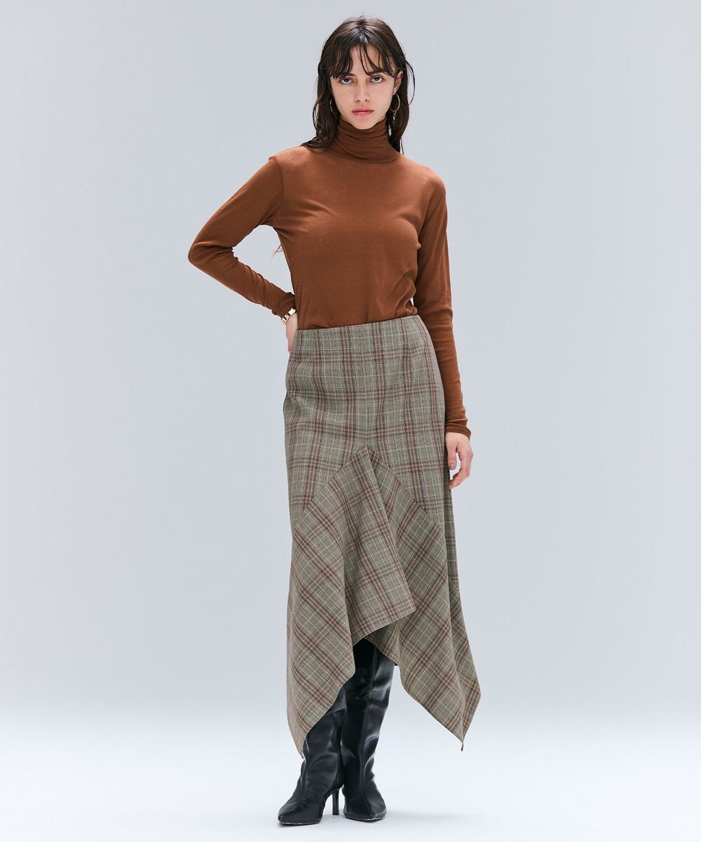 BEIGE， SELMA / チェックウールラッフルスカート 