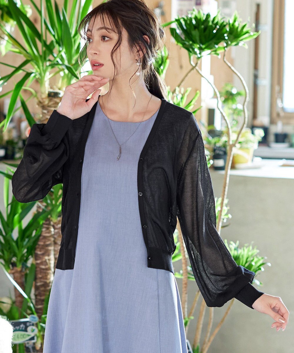 Tiaclasse 【洗える】シアーパフスリーブカーディガン 