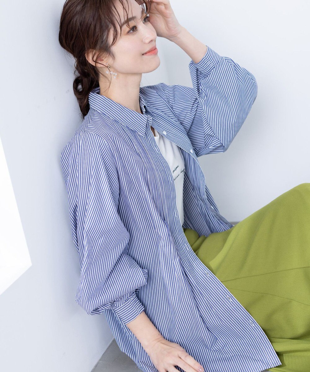 Tiaclasse 【洗える】パフ袖シャツチュニックブラウス 