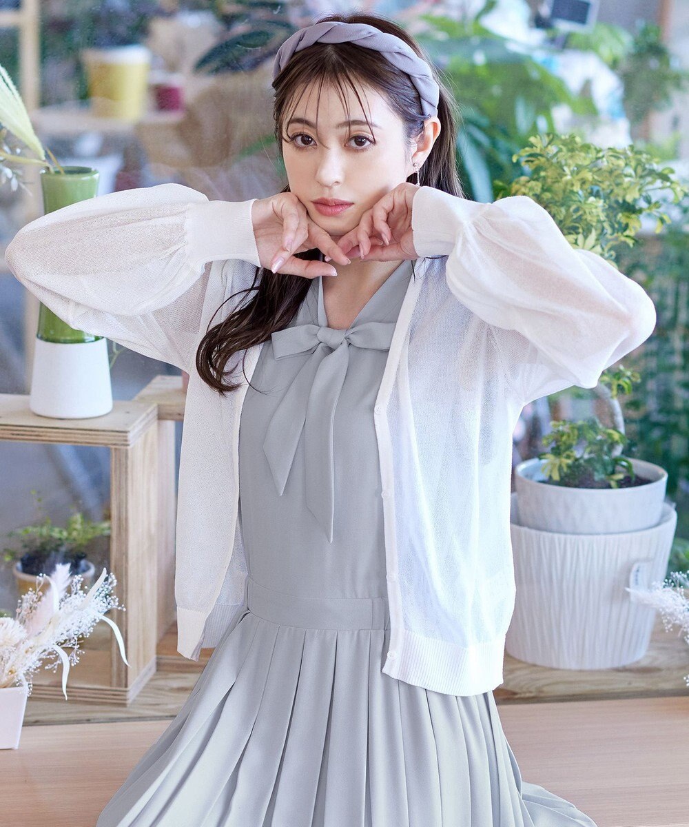 Tiaclasse 【洗える】シアーパフスリーブカーディガン 