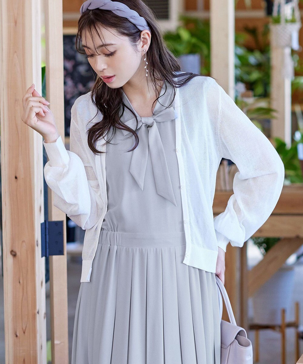 Tiaclasse 【洗える】シアーパフスリーブカーディガン 