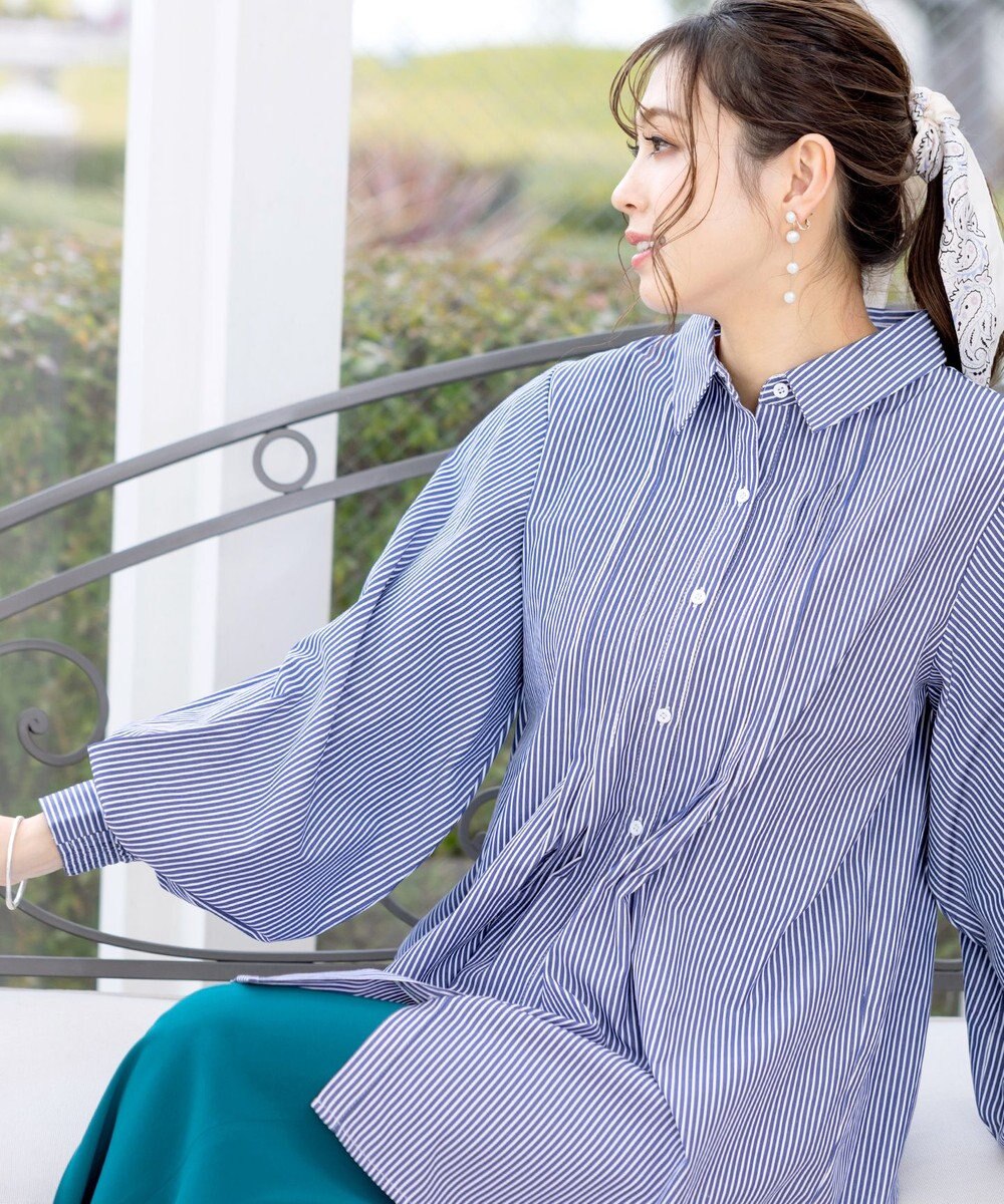 Tiaclasse 【洗える】パフ袖シャツチュニックブラウス 