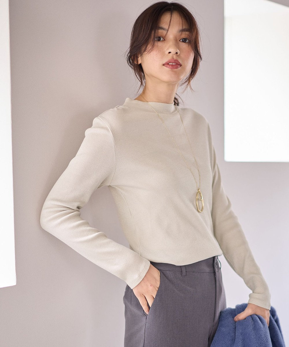 ANY 【洗濯機可】ラメハイネックＴシャツ 