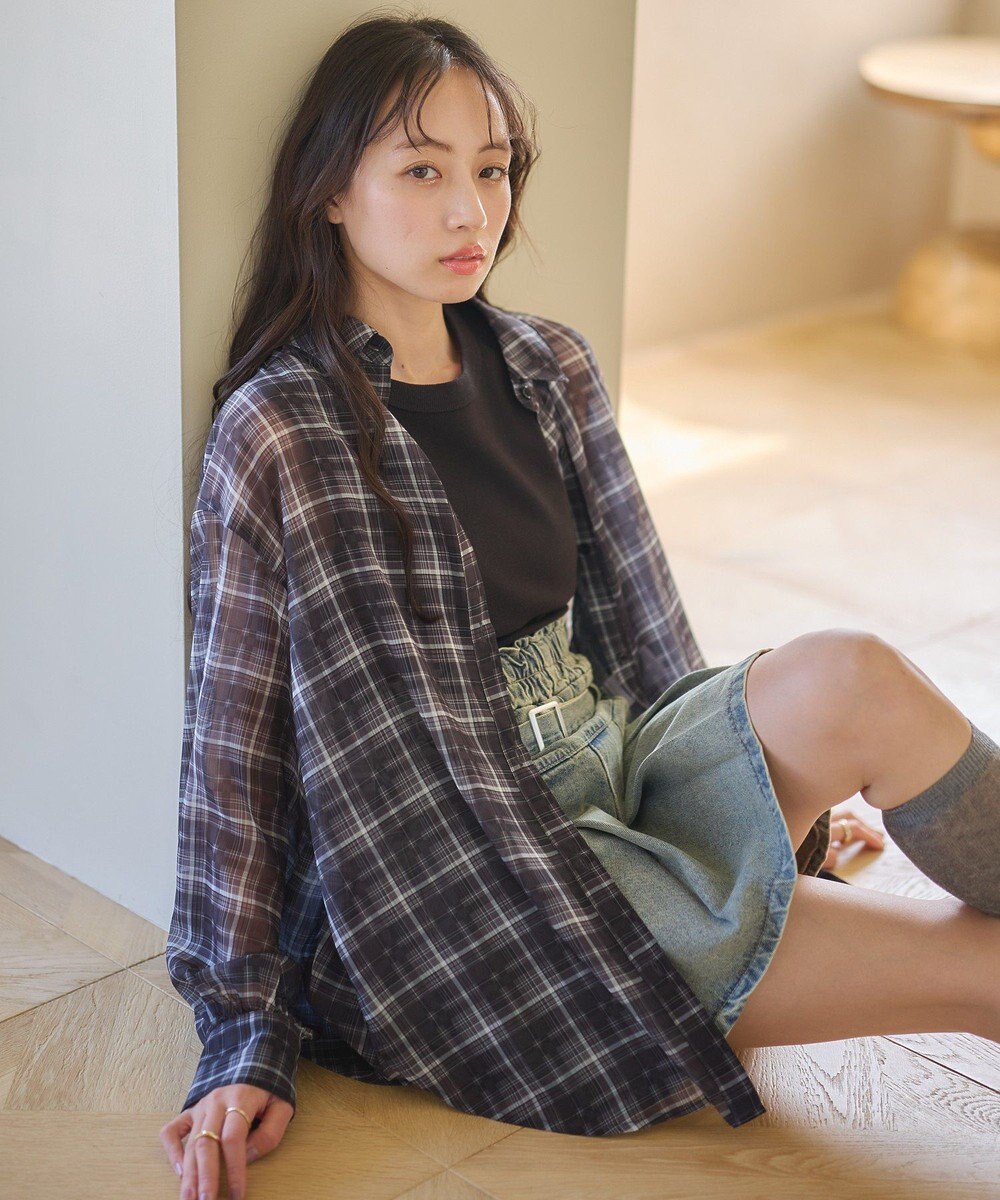 earth music&ecology シアーチェックシャツ 