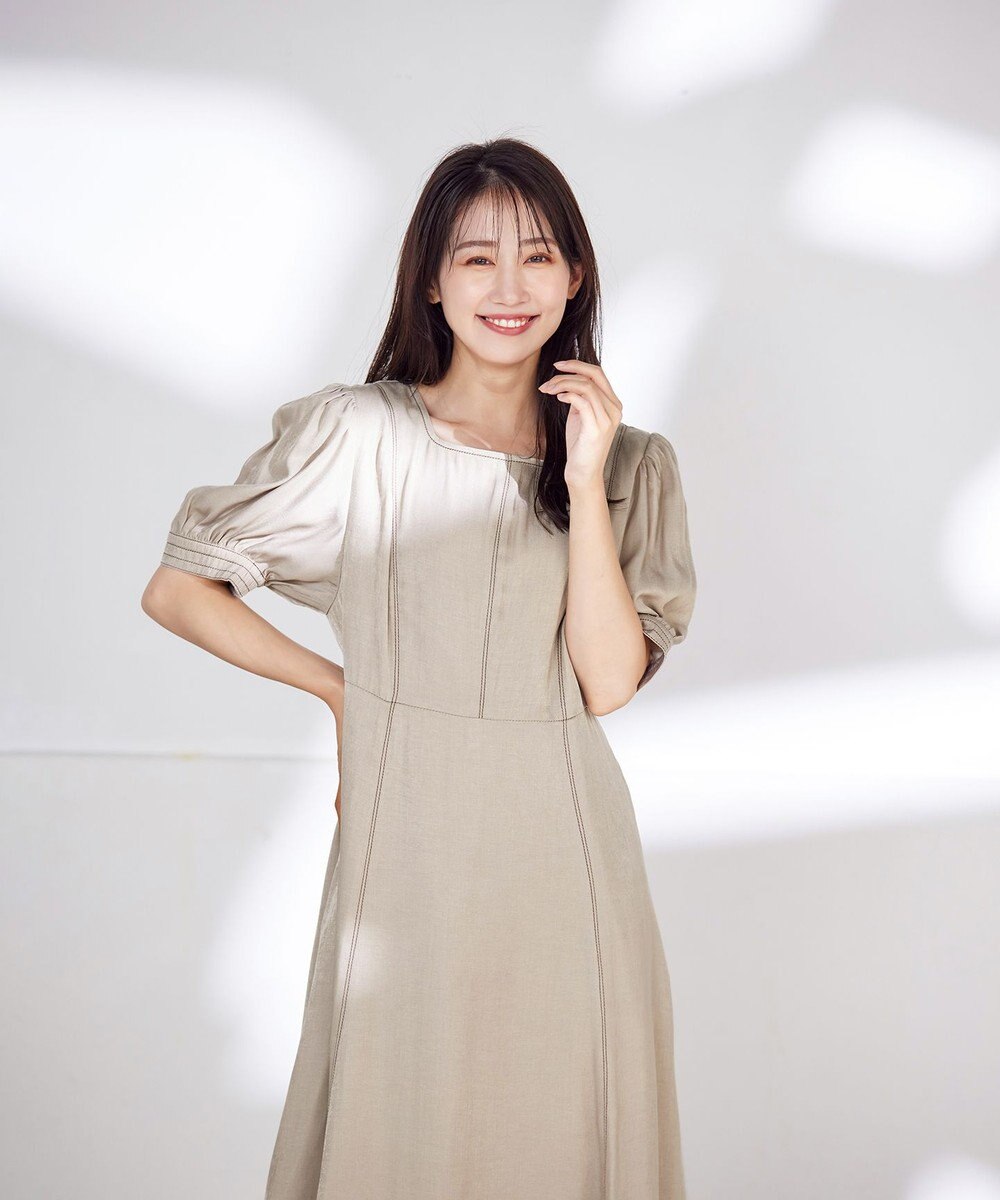 Tiaclasse 【洗える】パフスリーブ配色ステッチワンピース 