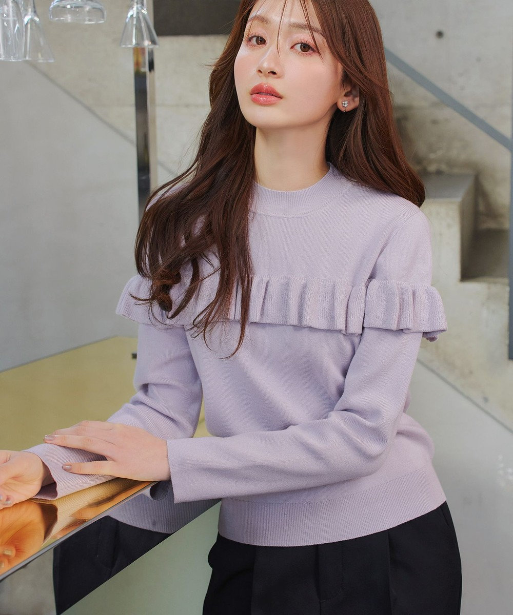 Tiaclasse L モックネックフリルニットトップス 