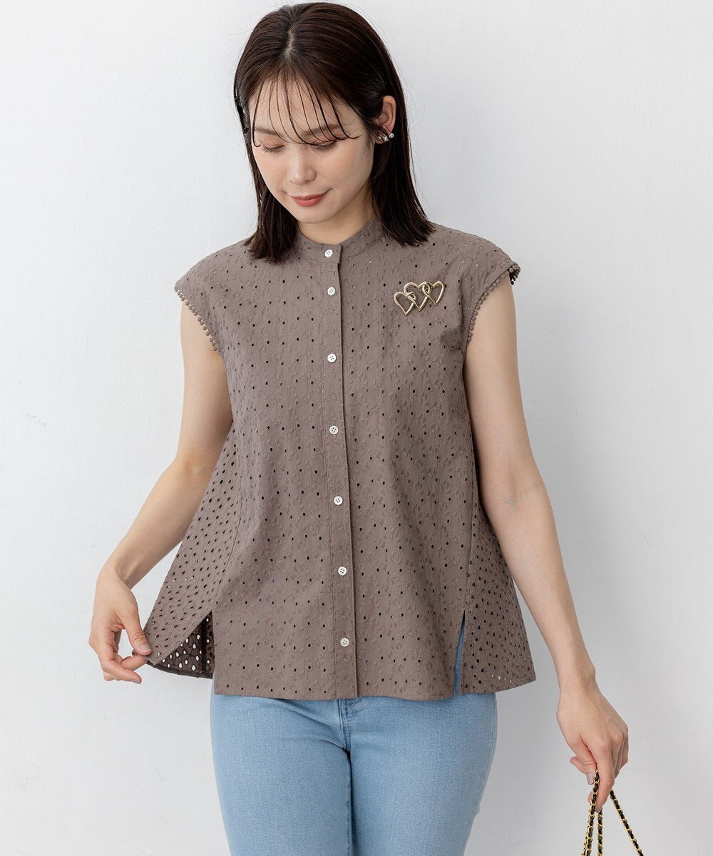 組曲 L エンブロイダリーレースノースリーブ ブラウス 