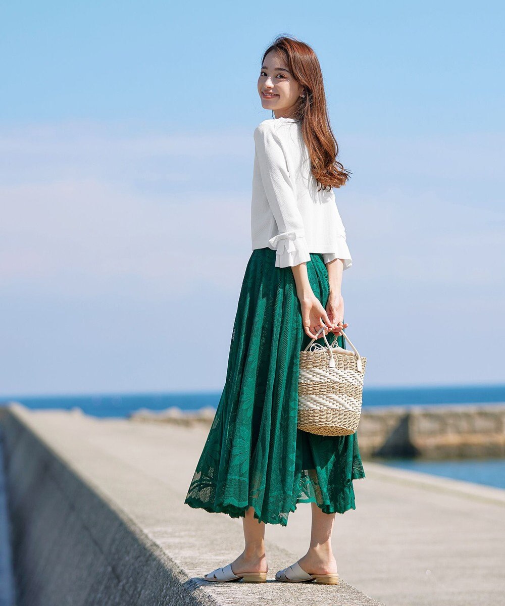 Tiaclasse L 【洗える】袖口フレアリボンニットカーディガン 