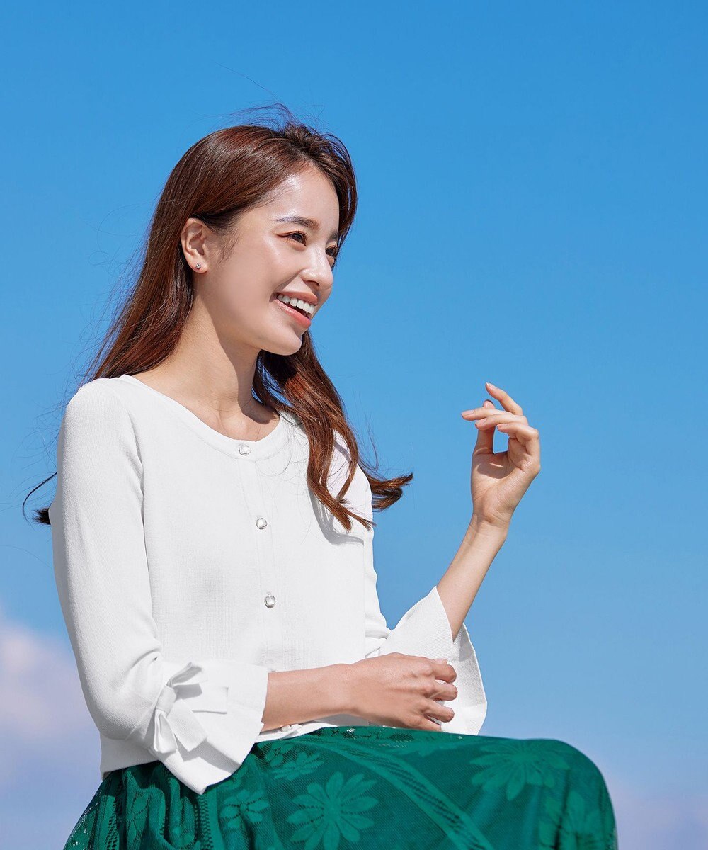 Tiaclasse L 【洗える】袖口フレアリボンニットカーディガン 