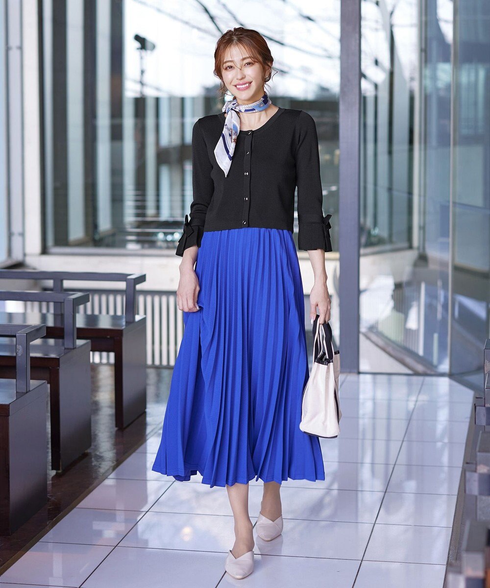 Tiaclasse L 【洗える】袖口フレアリボンニットカーディガン 