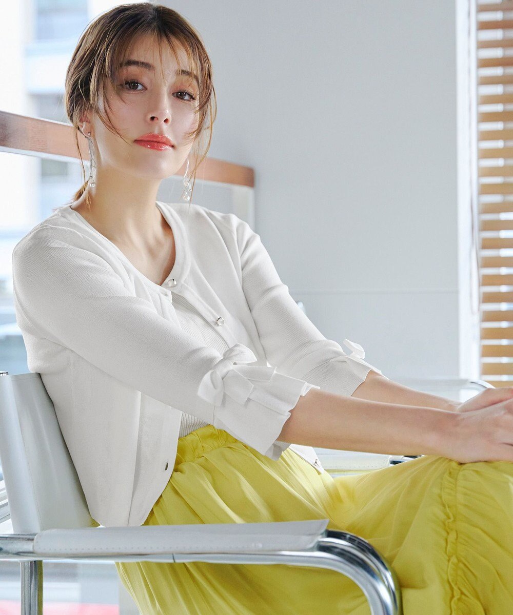 Tiaclasse L 【洗える】袖口フレアリボンニットカーディガン 