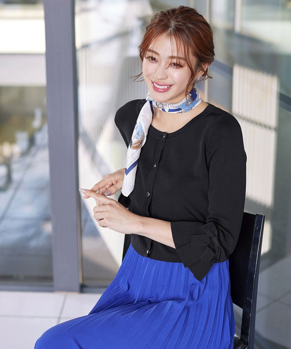 Tiaclasse L 【洗える】袖口フレアリボンニットカーディガン 