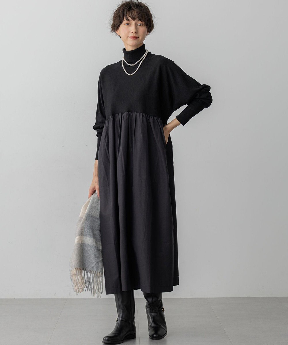 23区 L 【洗える】ギャザーコンビ ニットワンピース 