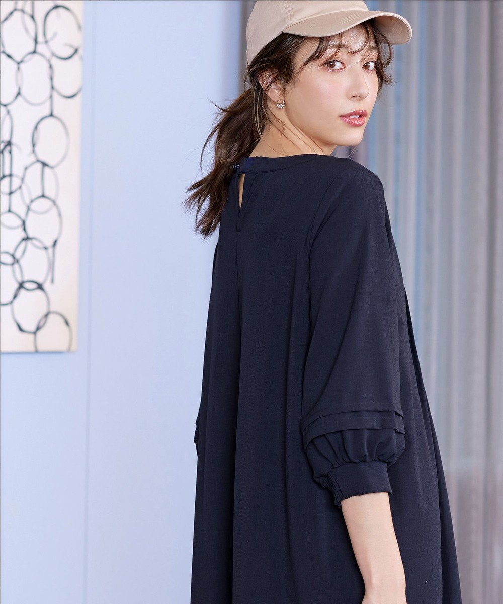 Tiaclasse L 【洗える】パフ袖ピンタックロングワンピース 