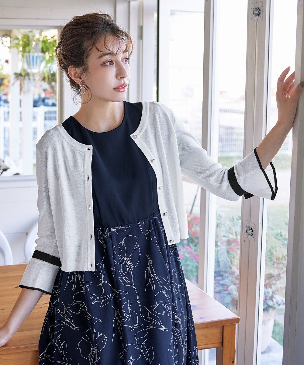 Tiaclasse L 【洗える】袖口フレアリボンニットカーディガン 