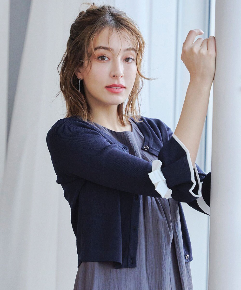 Tiaclasse L 【洗える】袖口フレアリボンニットカーディガン 