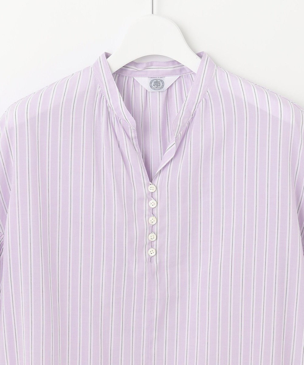 J.PRESS LADIES 【洗える】綿キュプラコードストライプ キーネック ブラウス 