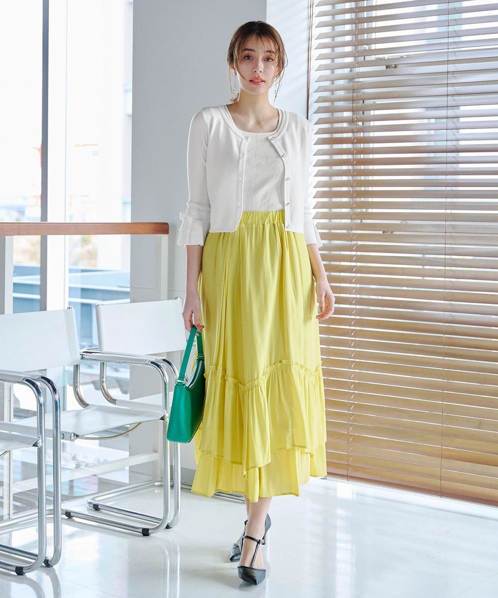 Tiaclasse L 【洗える】袖口フレアリボンニットカーディガン 