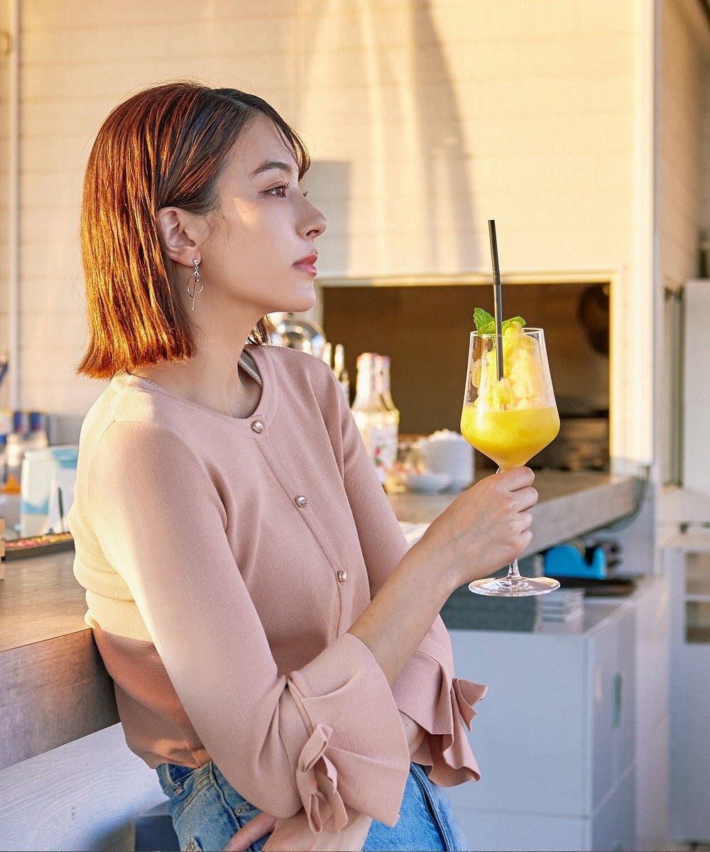 Tiaclasse L 【洗える】袖口フレアリボンニットカーディガン 