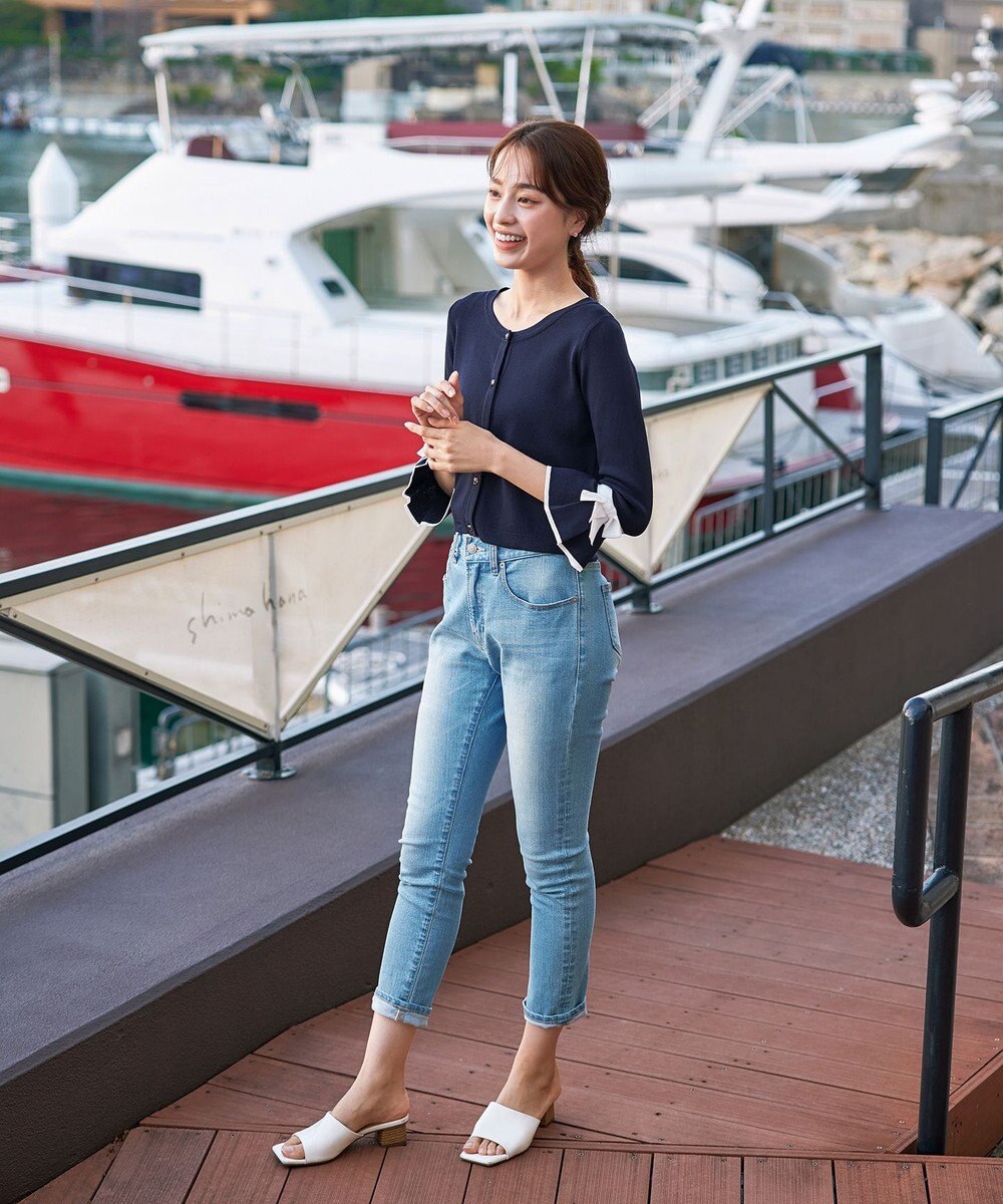 Tiaclasse L 【洗える】袖口フレアリボンニットカーディガン 