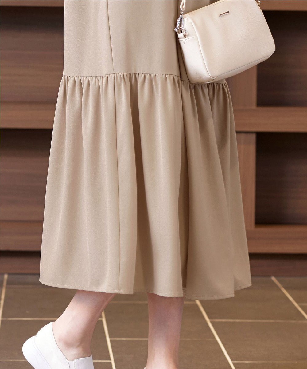 Tiaclasse L 【洗える】パフ袖ピンタックロングワンピース 