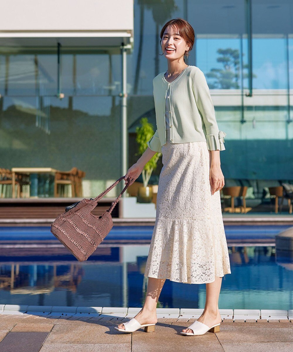 Tiaclasse L 【洗える】袖口フレアリボンニットカーディガン 