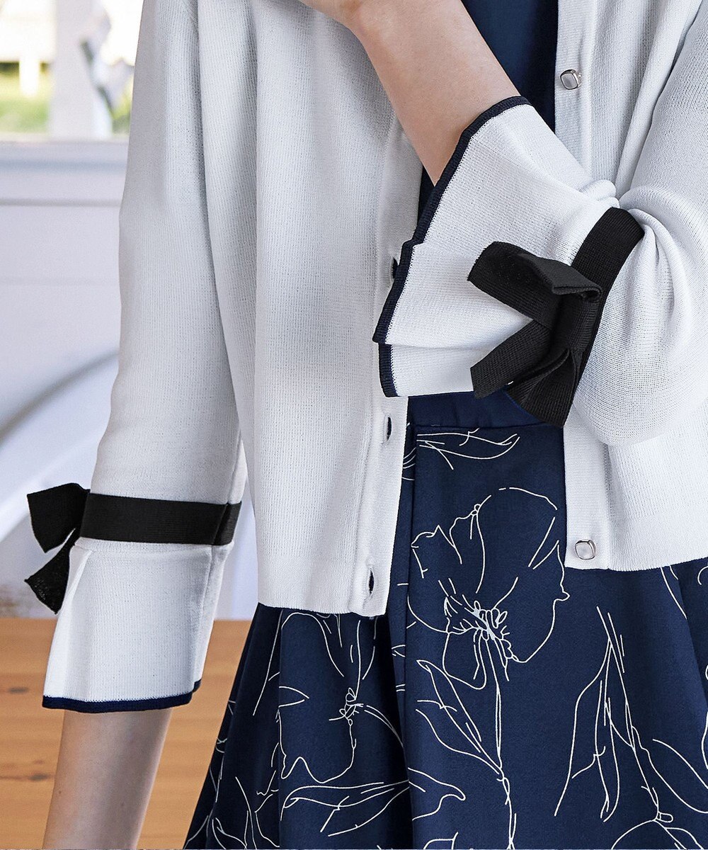 Tiaclasse L 【洗える】袖口フレアリボンニットカーディガン 