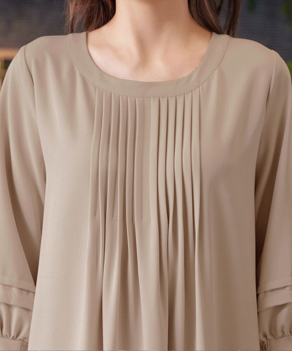 Tiaclasse L 【洗える】パフ袖ピンタックロングワンピース 