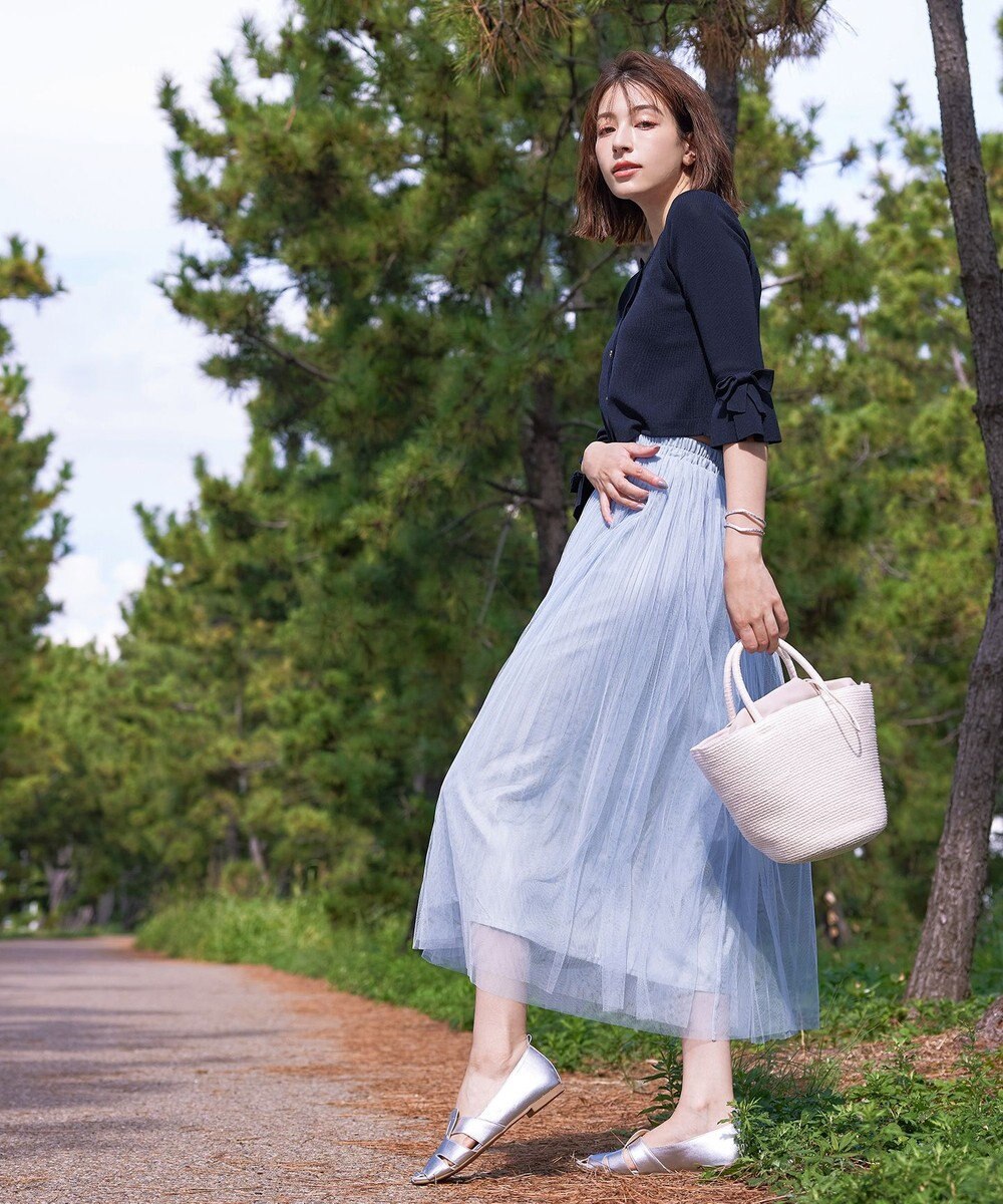 Tiaclasse L 【洗える】袖口フレアリボンニットカーディガン 