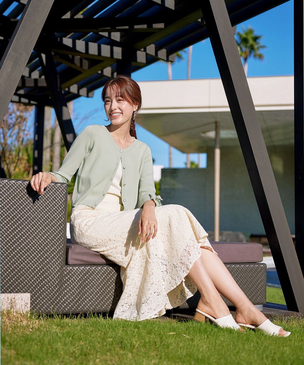 Tiaclasse L 【洗える】袖口フレアリボンニットカーディガン 