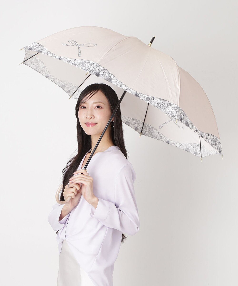 MOONBAT 【耐風傘/ジャンプ傘】ランバン オン ブルー (LANVIN en Bleu) リボン 花柄 長傘 サテンプリント 