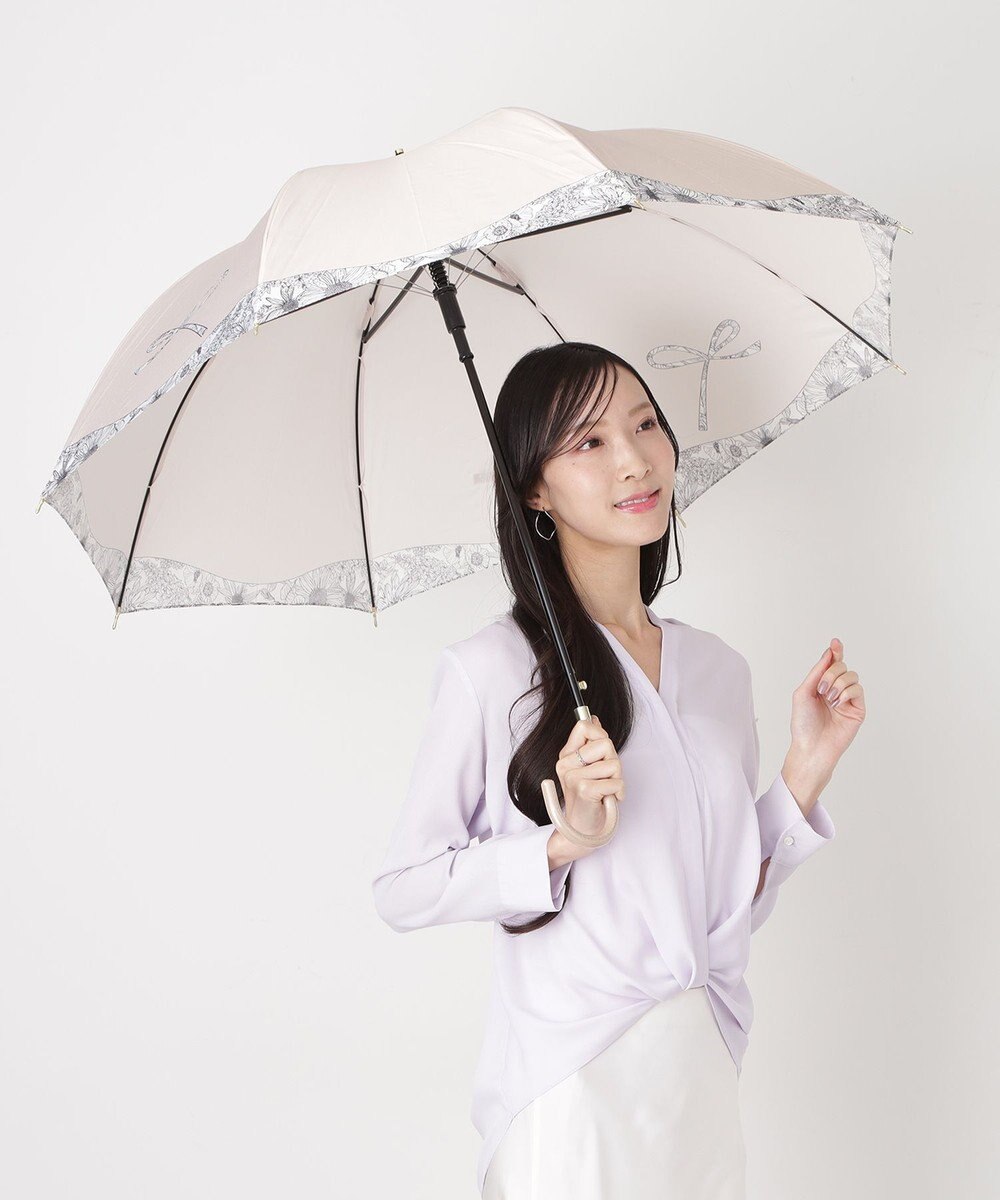 MOONBAT 【耐風傘/ジャンプ傘】ランバン オン ブルー (LANVIN en Bleu) リボン 花柄 長傘 サテンプリント 