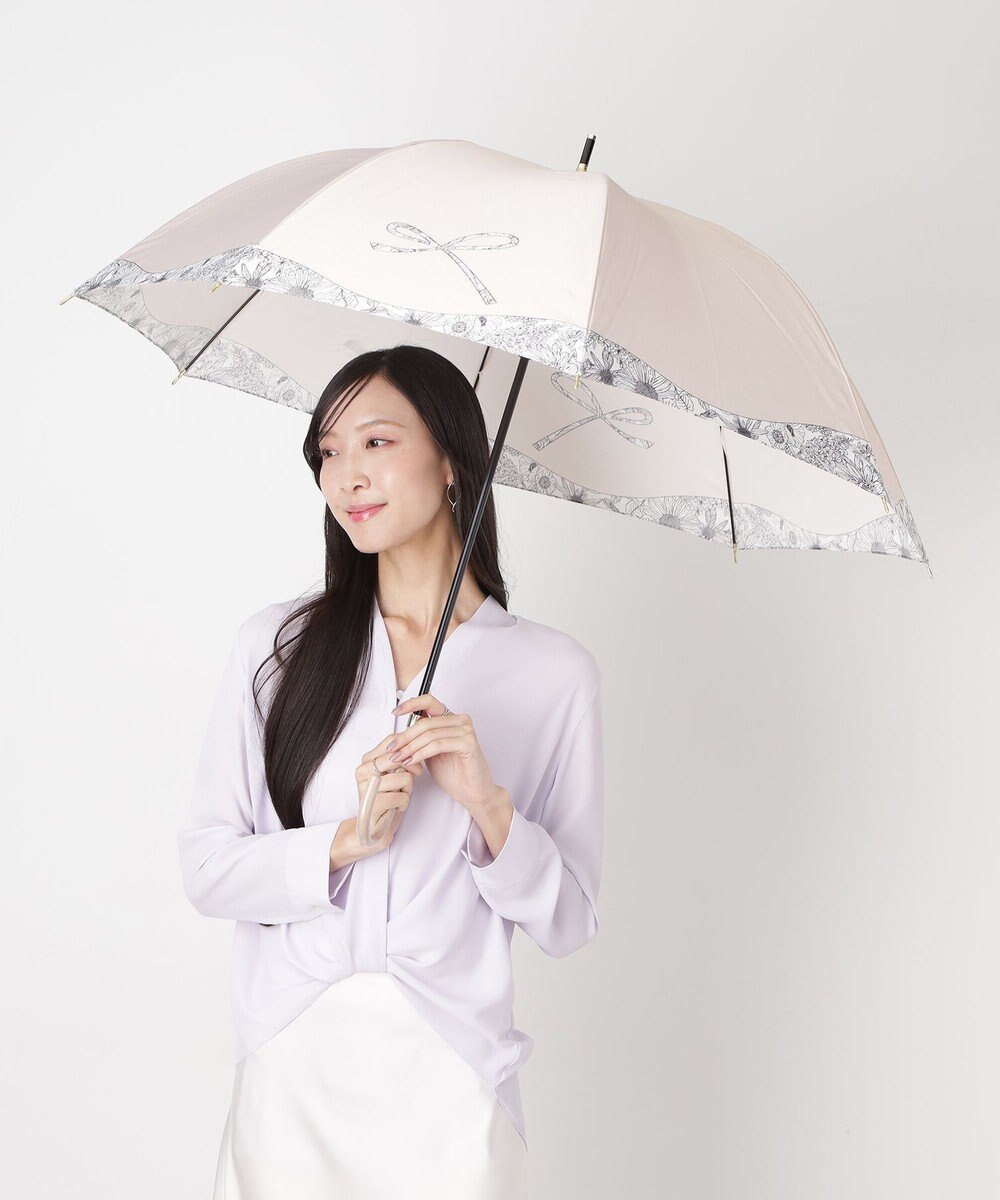 MOONBAT 【耐風傘/ジャンプ傘】ランバン オン ブルー (LANVIN en Bleu) リボン 花柄 長傘 サテンプリント 